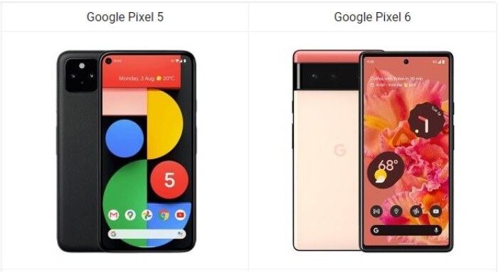 Google Pixel 5 vs Google Pixel 6